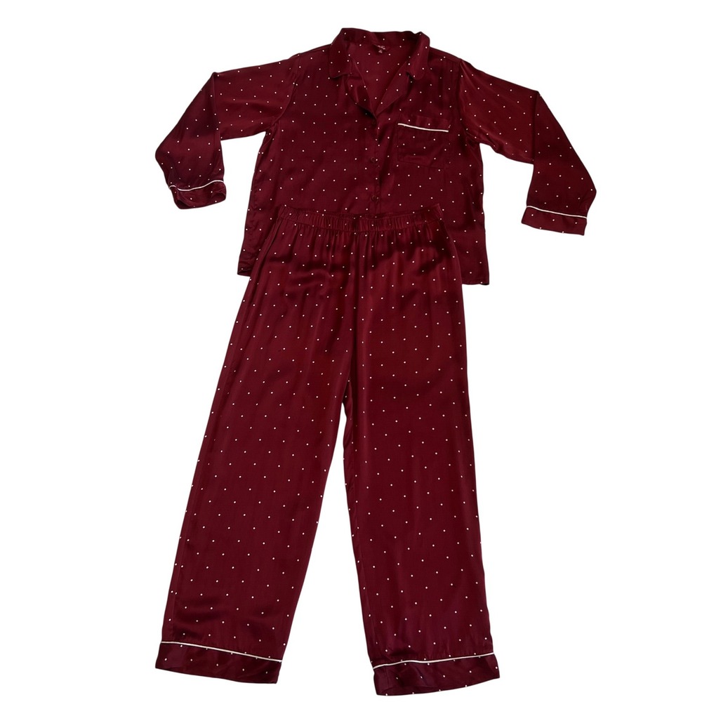 Eberjey x Lily Aldridge Inez Washable Silk Dot Merlot Long Pajama Set Medium